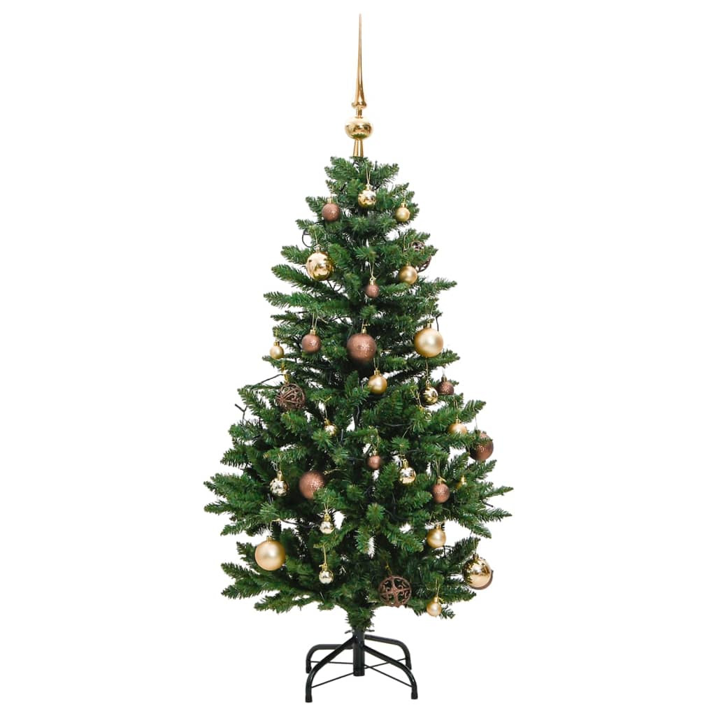 Kunstig hengslet juletre med 150 LED og kulesett 150 cm