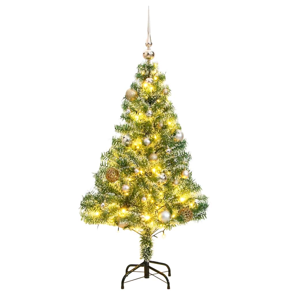 Kunstig juletre med 150 LED kulesett og flokket snø 150 cm