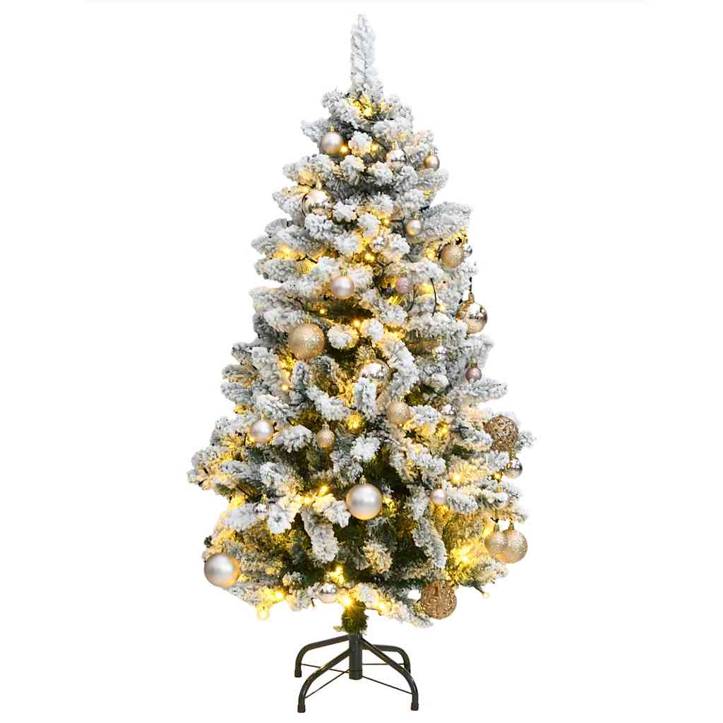 Kunstig hengslet juletre med 150 LED og kulesett 150 cm