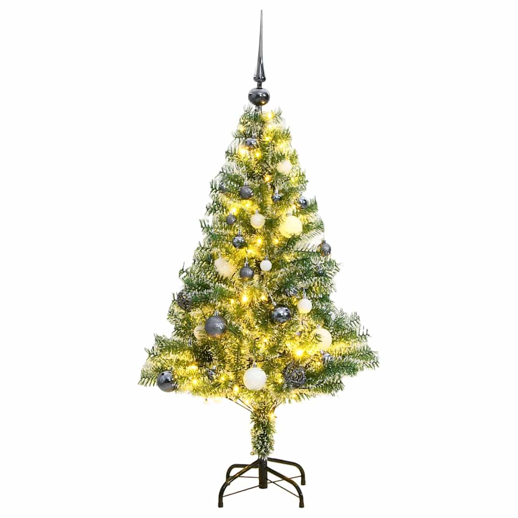Kunstig juletre med 150 LED kulesett og flokket snø 150 cm
