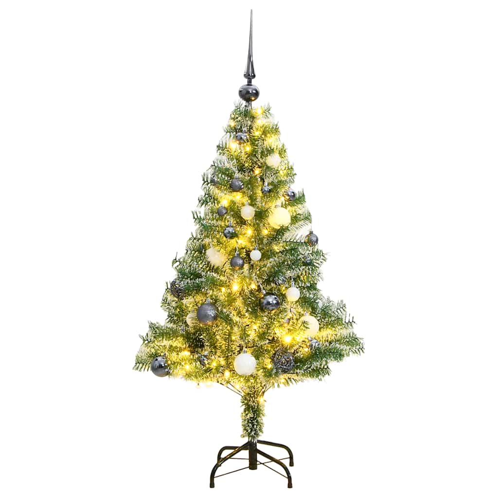 Kunstig juletre med 150 LED kulesett og flokket snø 150 cm