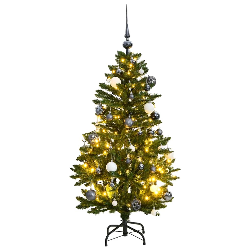 Kunstig hengslet juletre med 150 LED og kulesett 120 cm