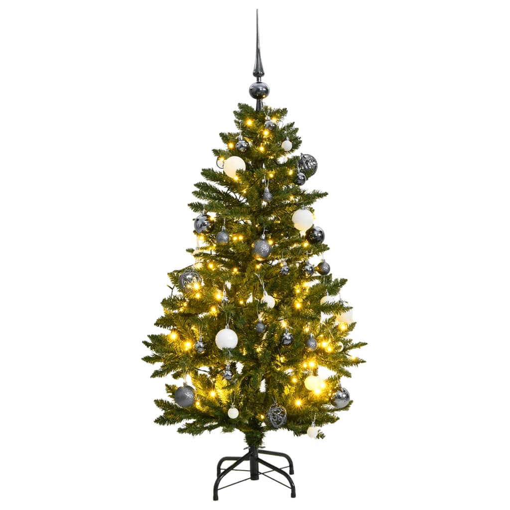 Kunstig hengslet juletre med 150 LED og kulesett 150 cm