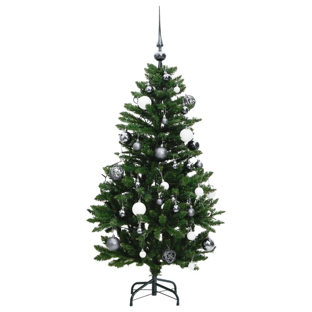 Kunstig hengslet juletre med 150 LED og kulesett 150 cm