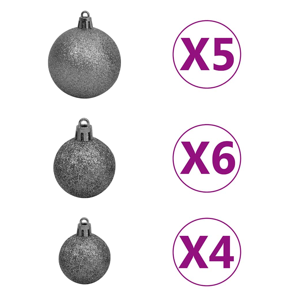 Kunstig hengslet juletre med 150 LED og kulesett 120 cm