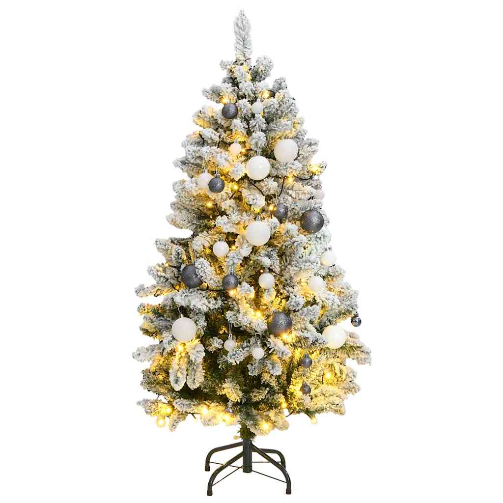 Kunstig hengslet juletre med 150 LED og kulesett 150 cm