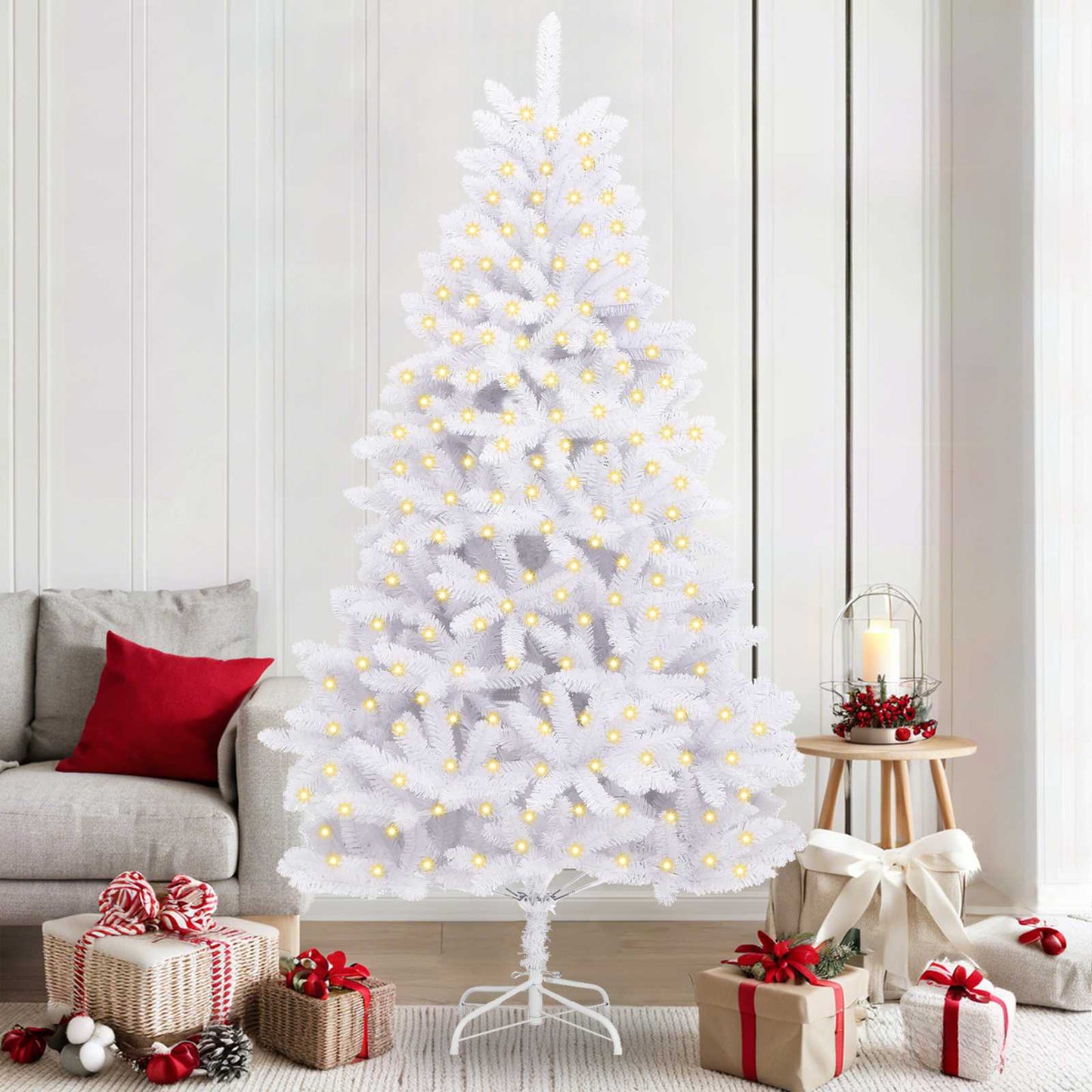 Kunstig juletre med 300 LED Hvit 210 cm PVC og metall