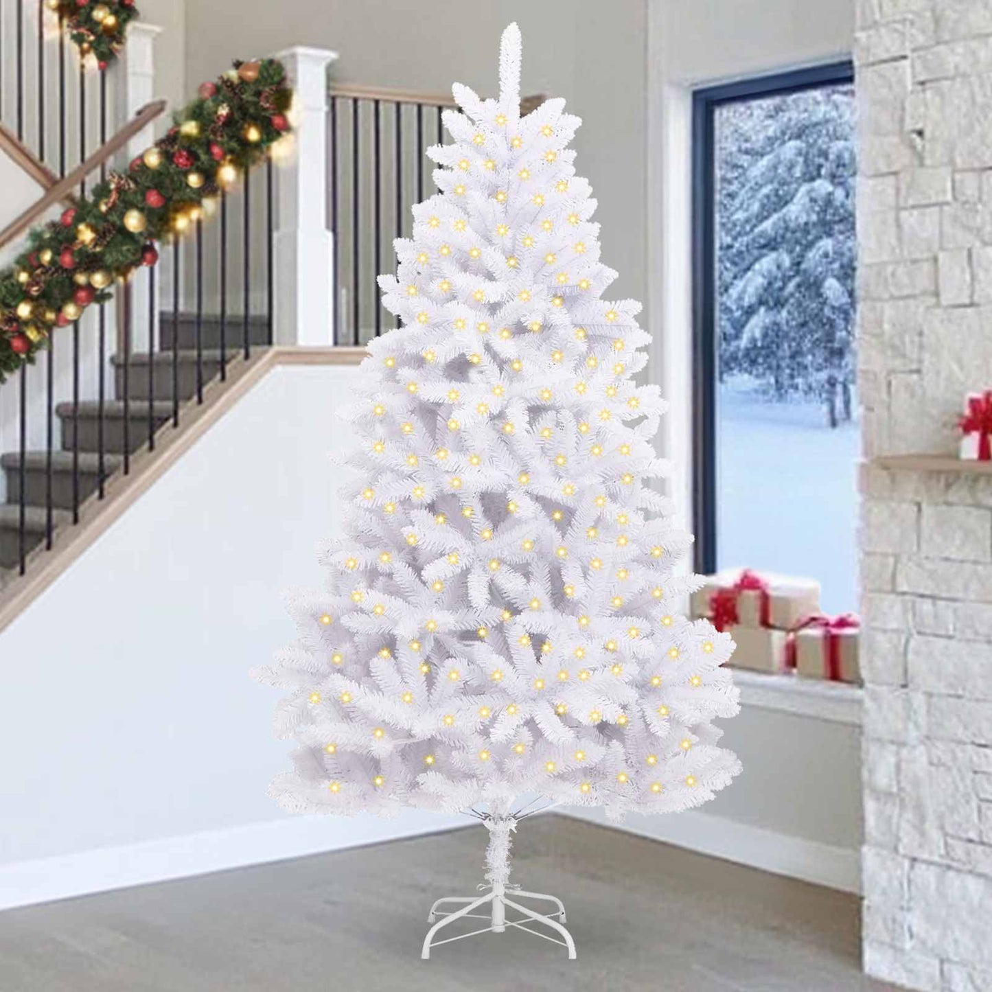 Kunstig juletre med 300 LED Hvit 270 cm PVC og metall