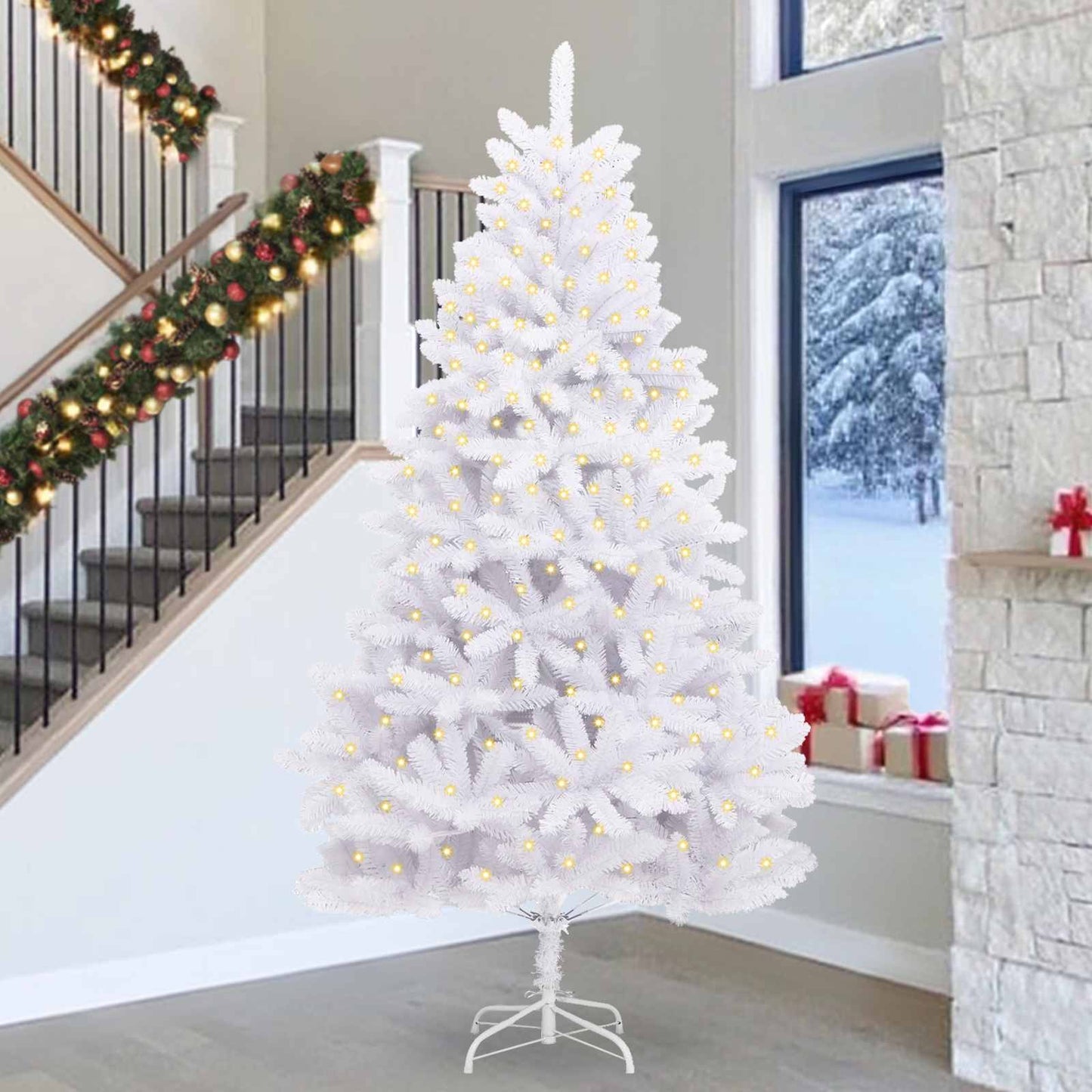 Kunstig juletre med 300 LED Hvit 300 cm PVC og metall