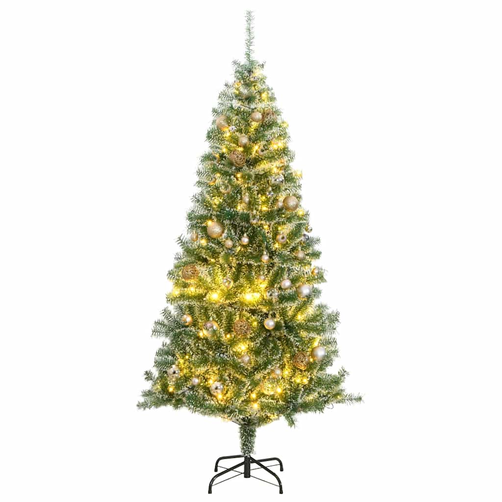 Kunstig juletre med 300 LED kulesett flokket snø 180 cm