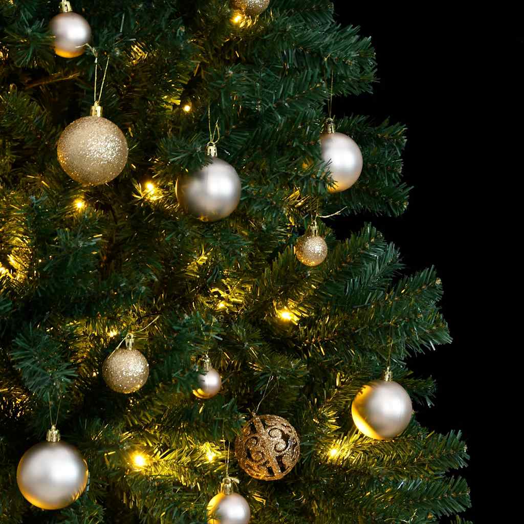 Kunstig hengslet juletre med 300 LED og kulesett 210 cm