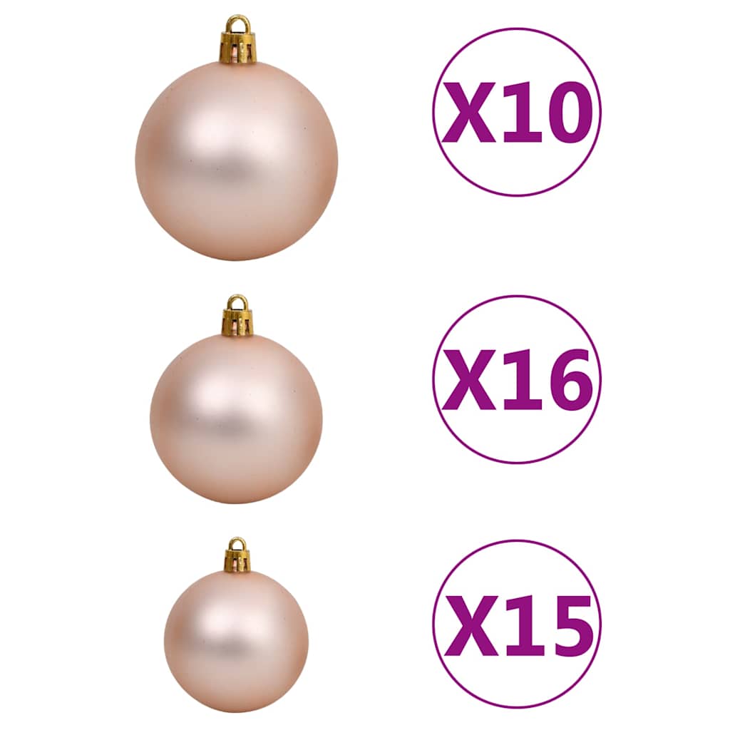 Kunstig hengslet juletre med 300 LED og kulesett 240 cm