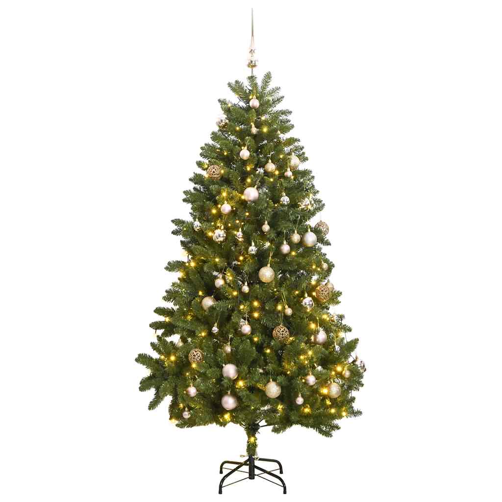 Kunstig hengslet juletre med 300 LED og kulesett 300 cm