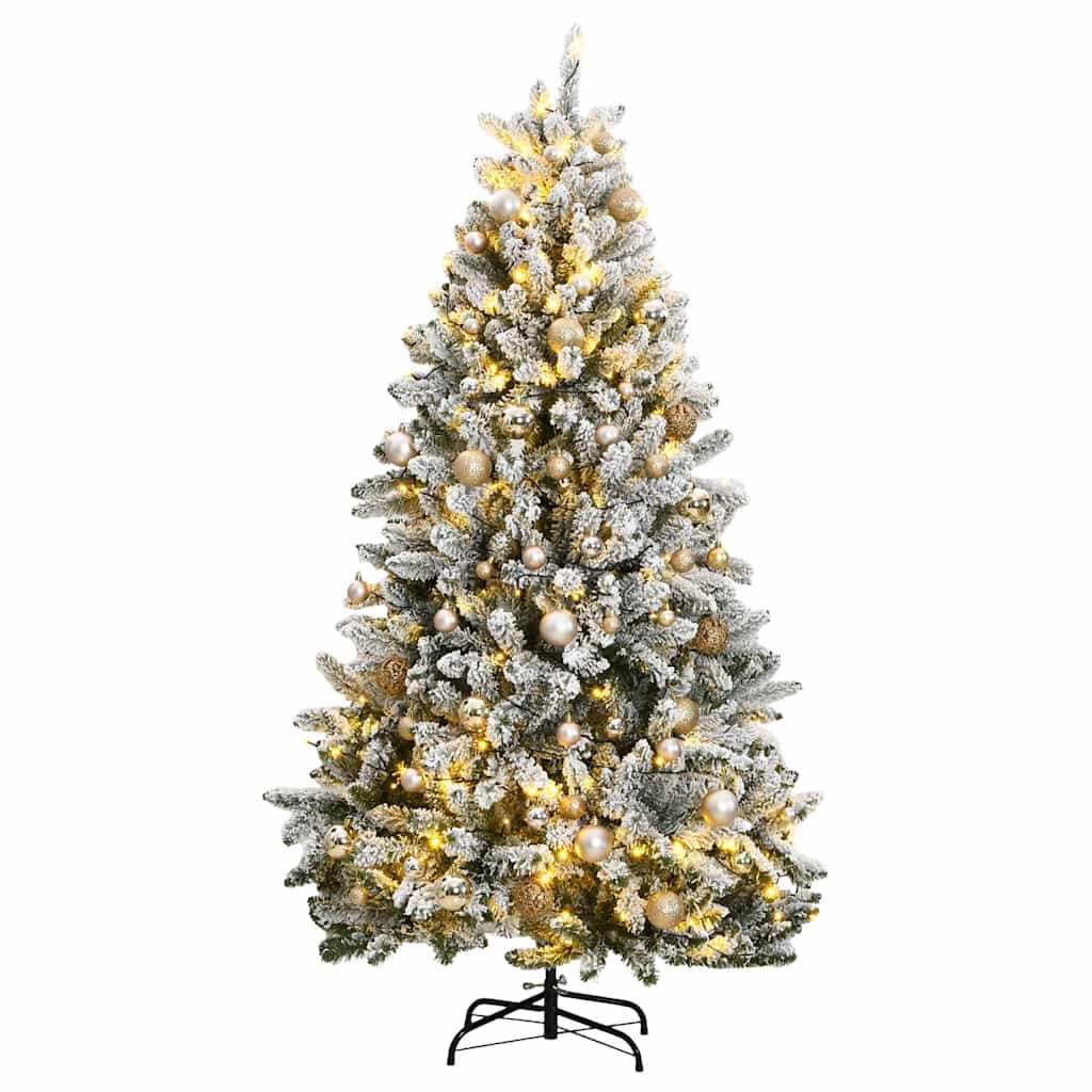 Kunstig hengslet juletre med 300 LED og kulesett 210 cm