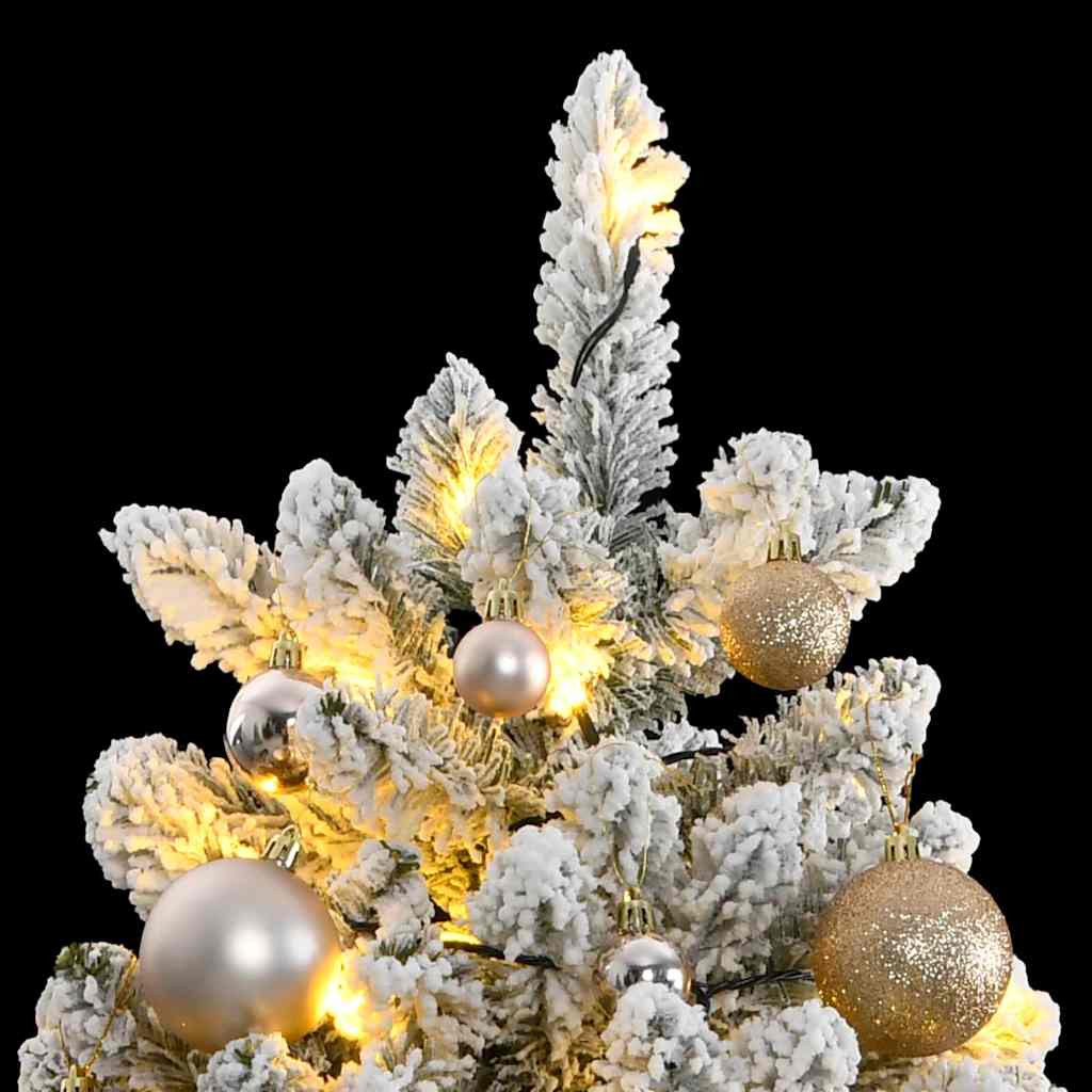 Kunstig hengslet juletre med 300 LED og kulesett 210 cm