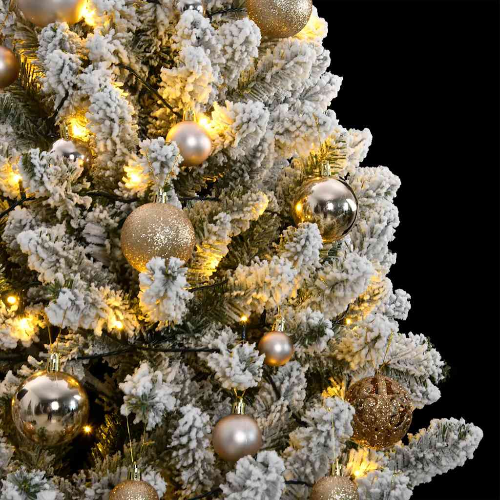 Kunstig hengslet juletre med 300 LED og kulesett 210 cm