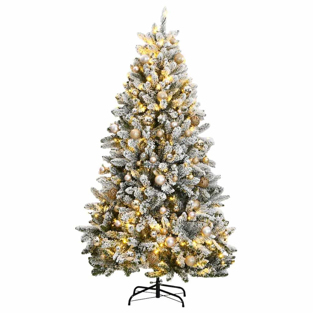 Kunstig hengslet juletre med 300 LED og kulesett 270 cm