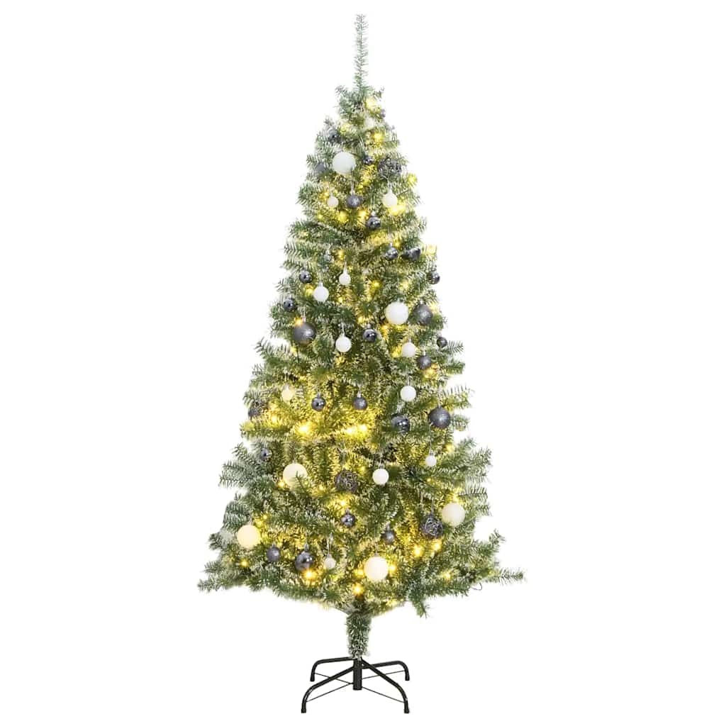 Kunstig juletre med 300 LED kulesett flokket snø 210 cm