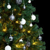 Kunstig hengslet juletre med 300 LED og kulesett 180 cm