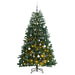 Kunstig hengslet juletre med 300 LED og kulesett 210 cm