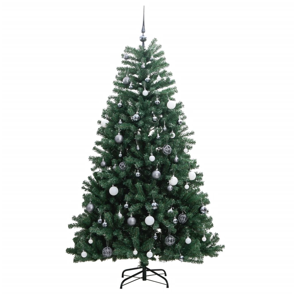 Kunstig hengslet juletre med 300 LED og kulesett 210 cm