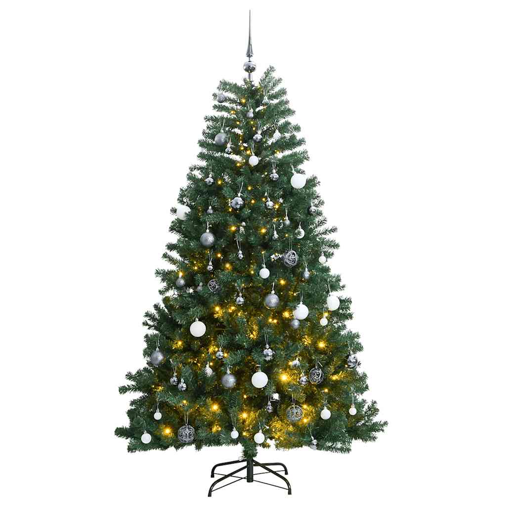 Kunstig hengslet juletre med 300 LED og kulesett 240 cm