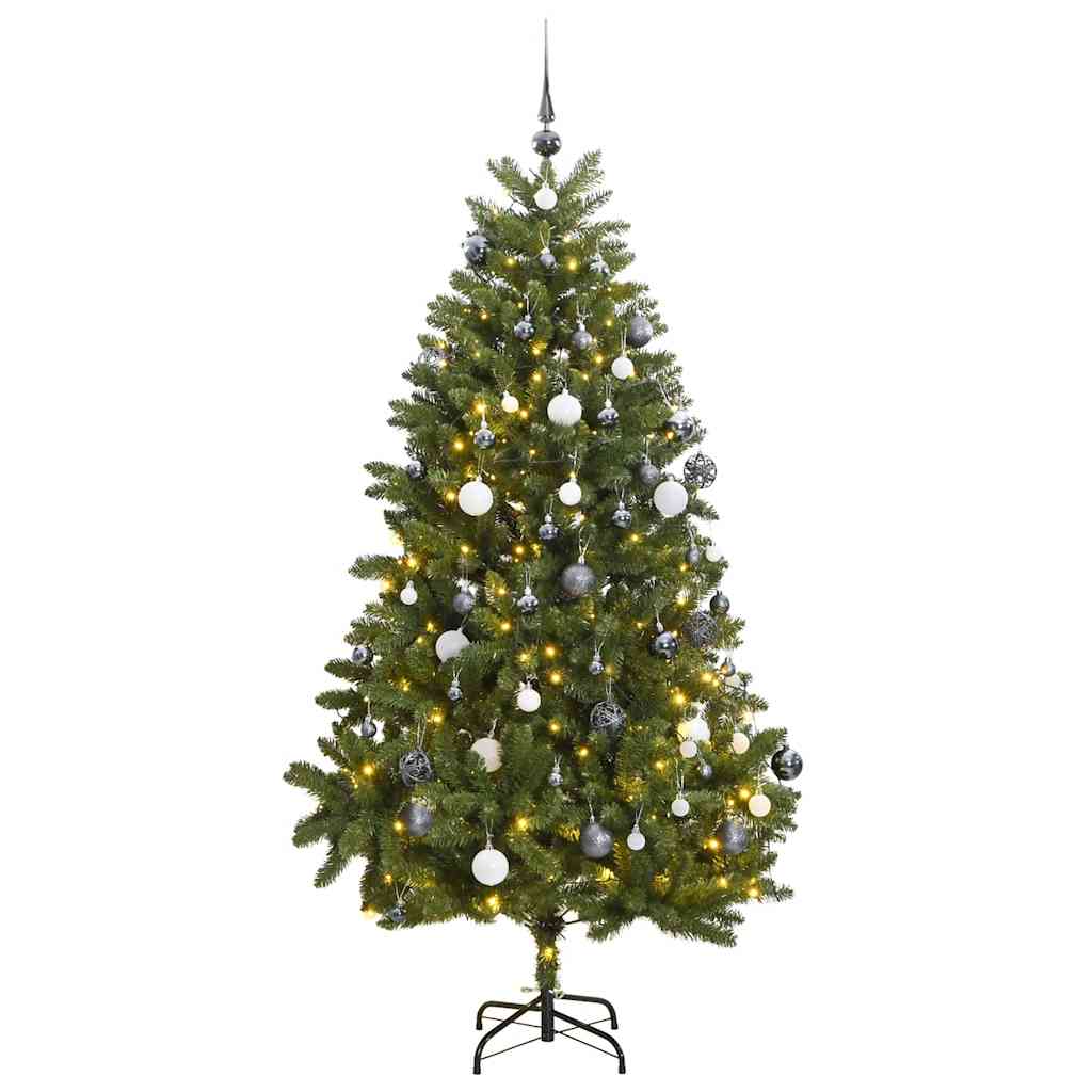 Kunstig hengslet juletre med 300 LED og kulesett 270 cm