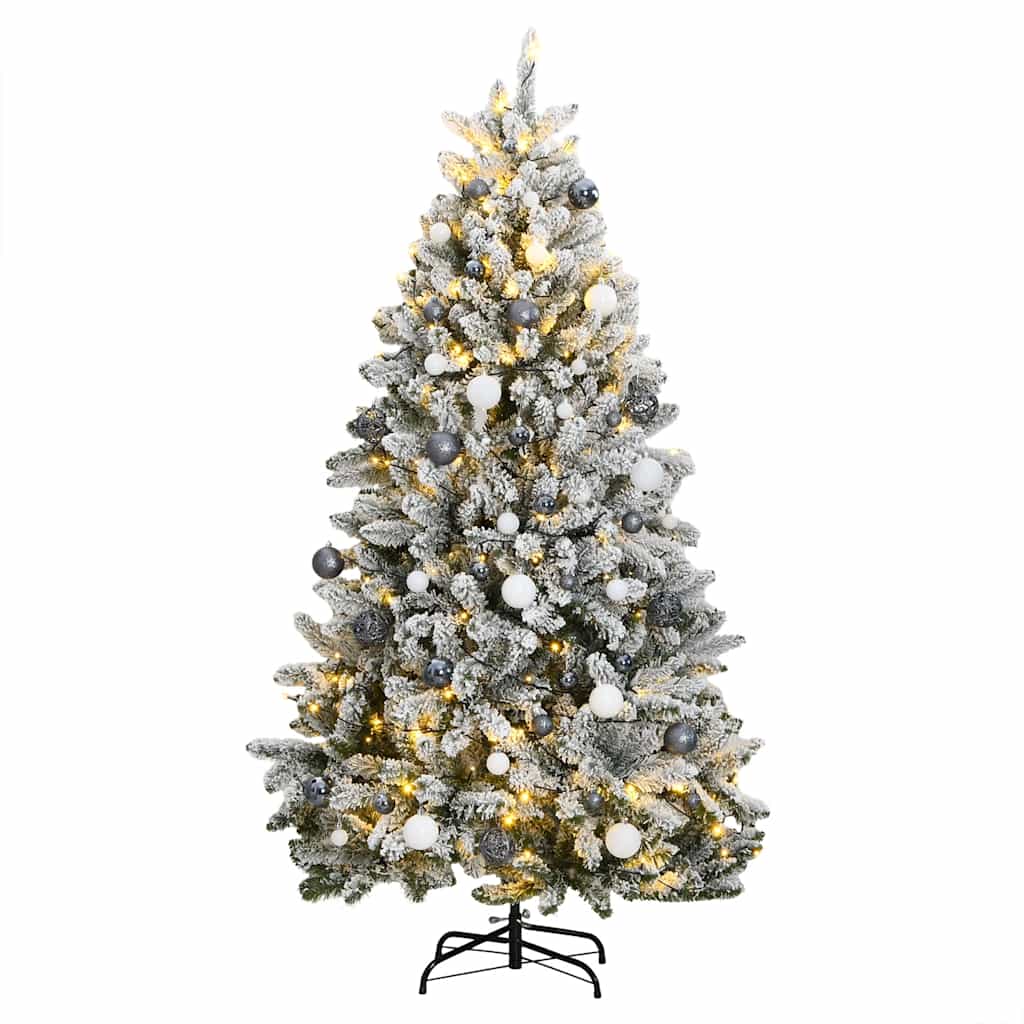 Kunstig hengslet juletre med 300 LED og kulesett 210 cm