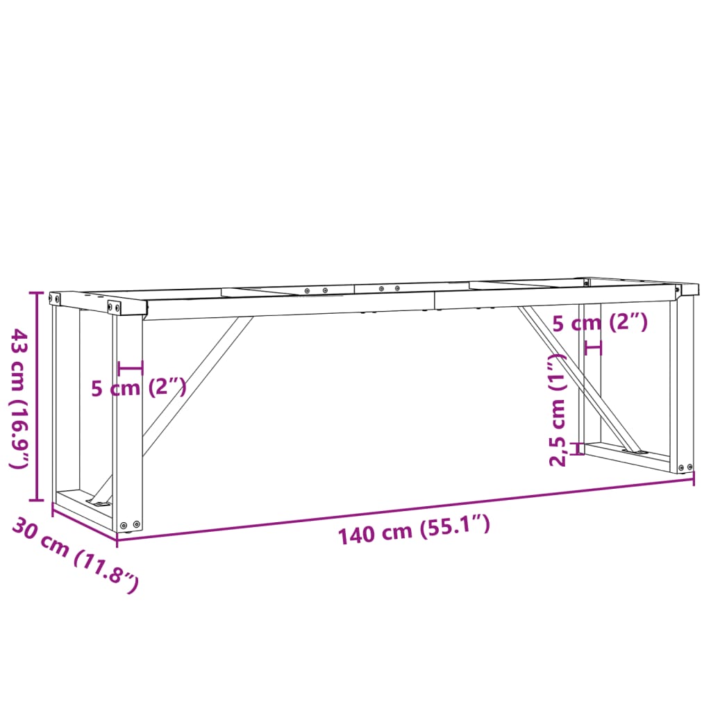 Ben for salongbord O-ramme 140x30x43 cm stål