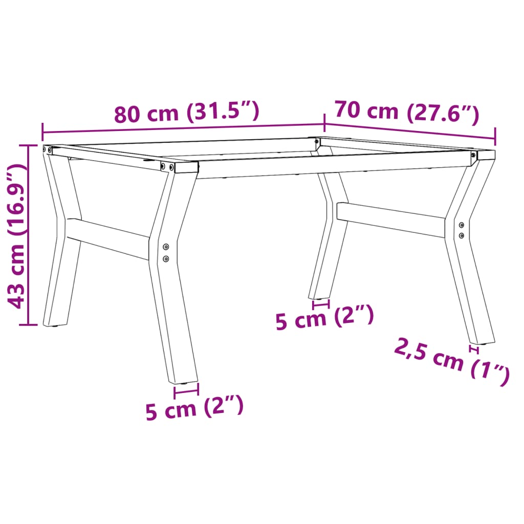 Ben for salongbord Y-ramme 80x70x43 cm stål