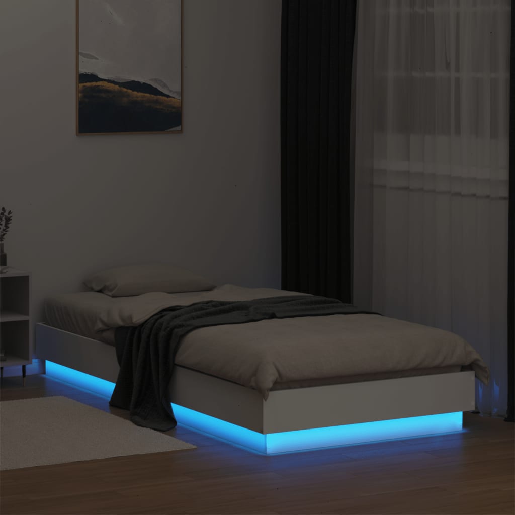 Sengeramme med LED-lys hvit 100x200 cm