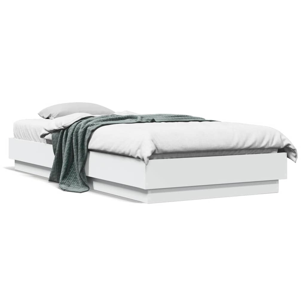 Sengeramme med LED-lys hvit 100x200 cm