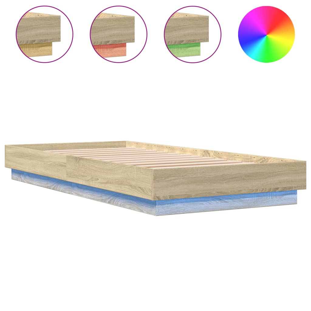 Sengeramme med LED-lys sonoma eik 100x200 cm