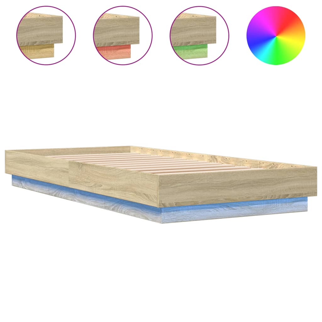Sengeramme med LED-lys sonoma eik 90x200 cm