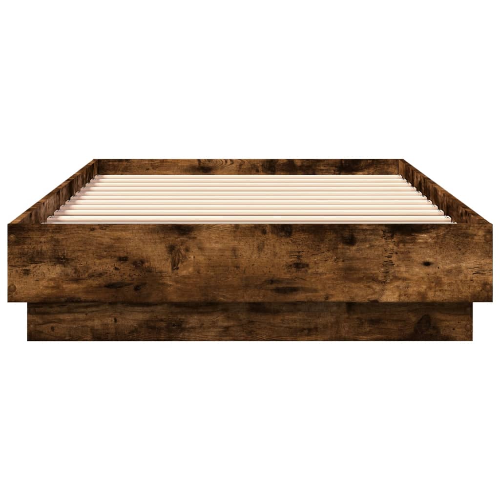 Sengeramme med LED-lys røkt eik 90x200 cm