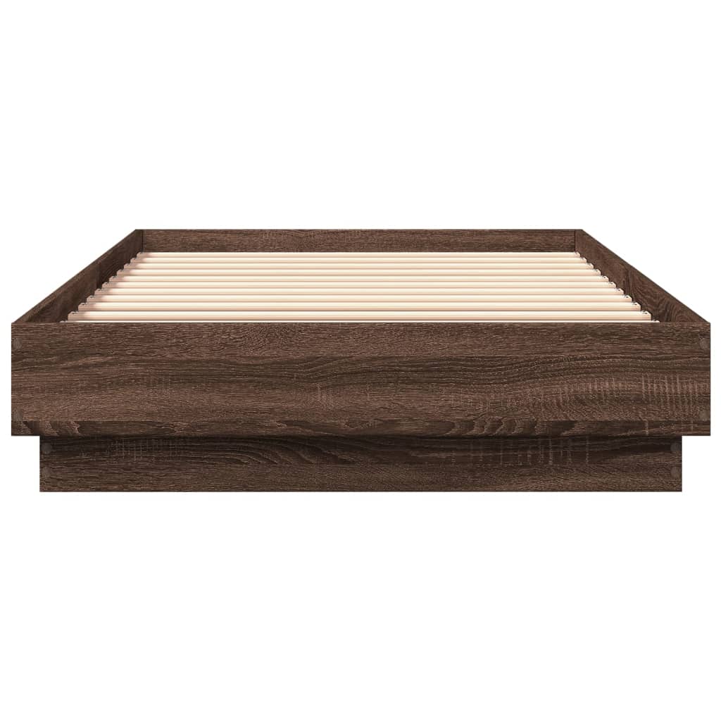 Sengeramme med LED-lys brun eik 90x200 cm