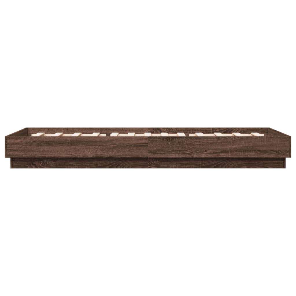 Sengeramme med LED-lys brun eik 90x200 cm