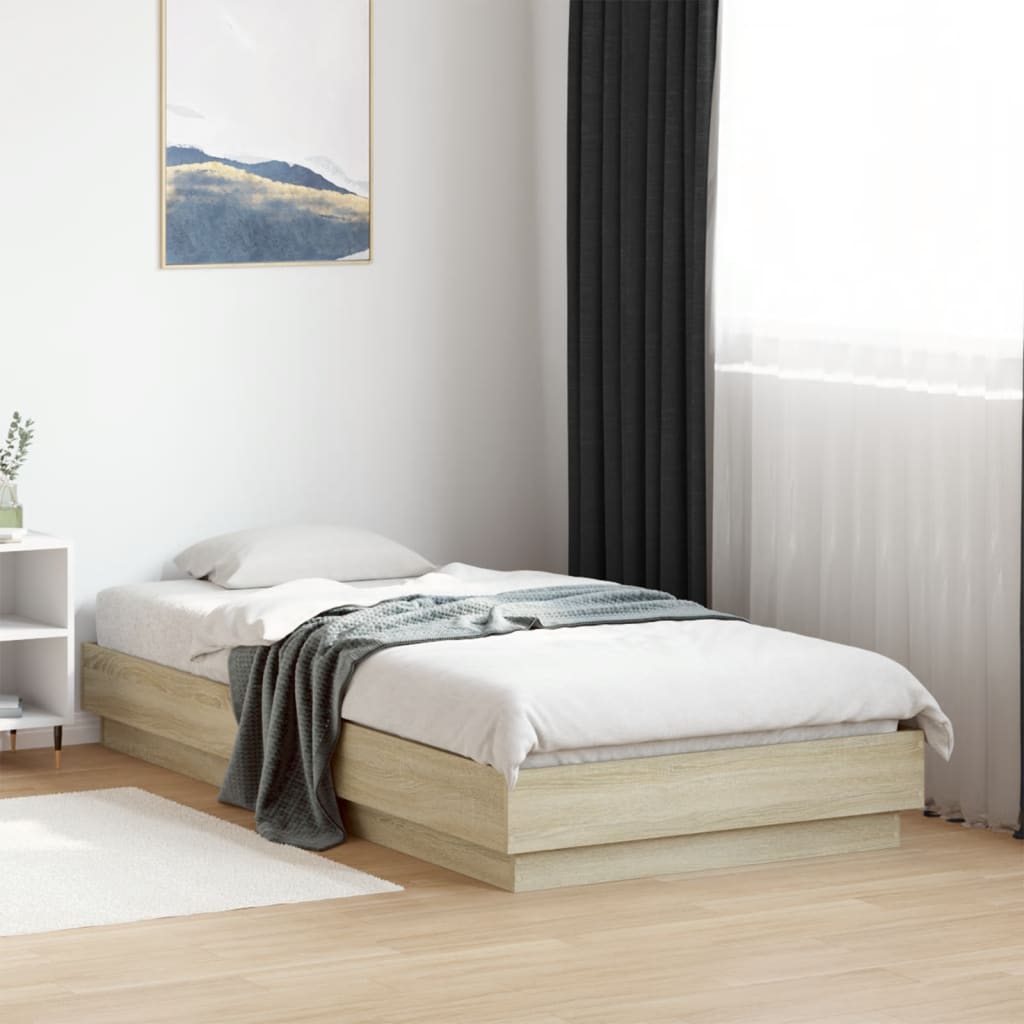 Sengeramme med LED-lys sonoma eik 90x190 cm