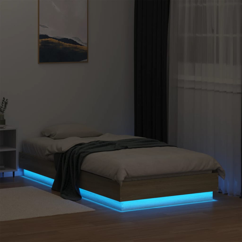 Sengeramme med LED-lys sonoma eik 90x190 cm