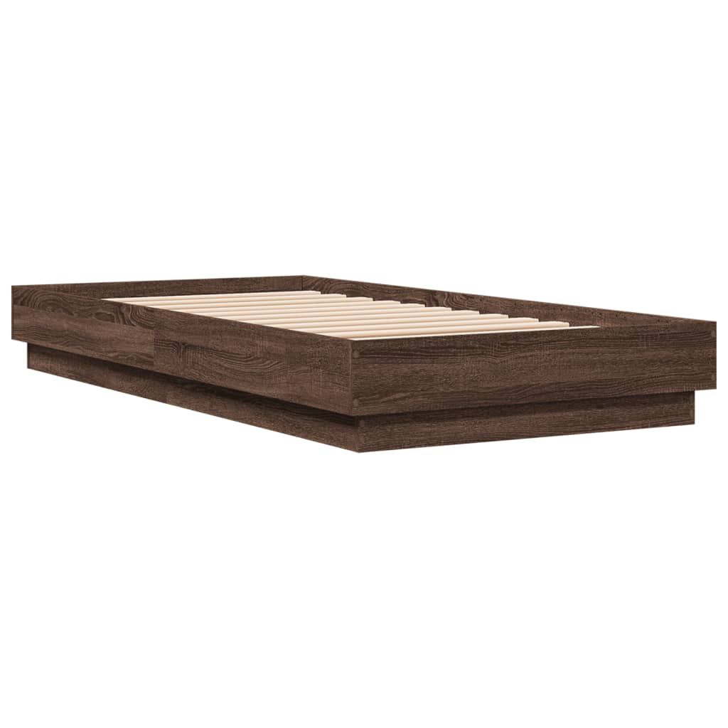 Sengeramme med LED-lys brun eik 90x190 cm