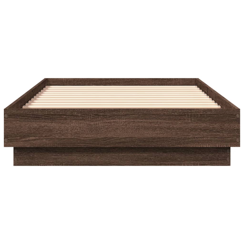 Sengeramme med LED-lys brun eik 90x190 cm