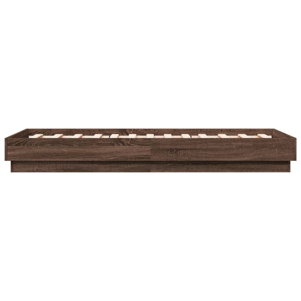 Sengeramme med LED-lys brun eik 90x190 cm