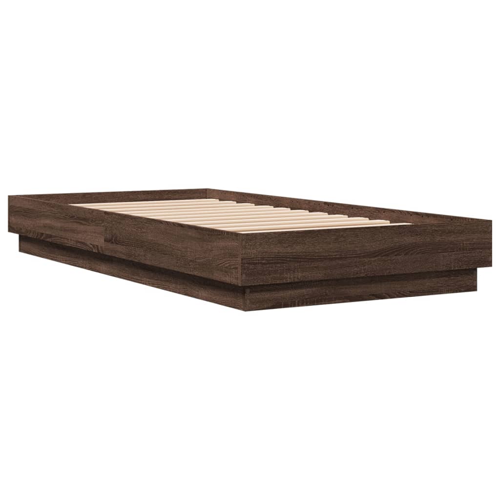 Sengeramme med LED-lys brun eik 90x190 cm