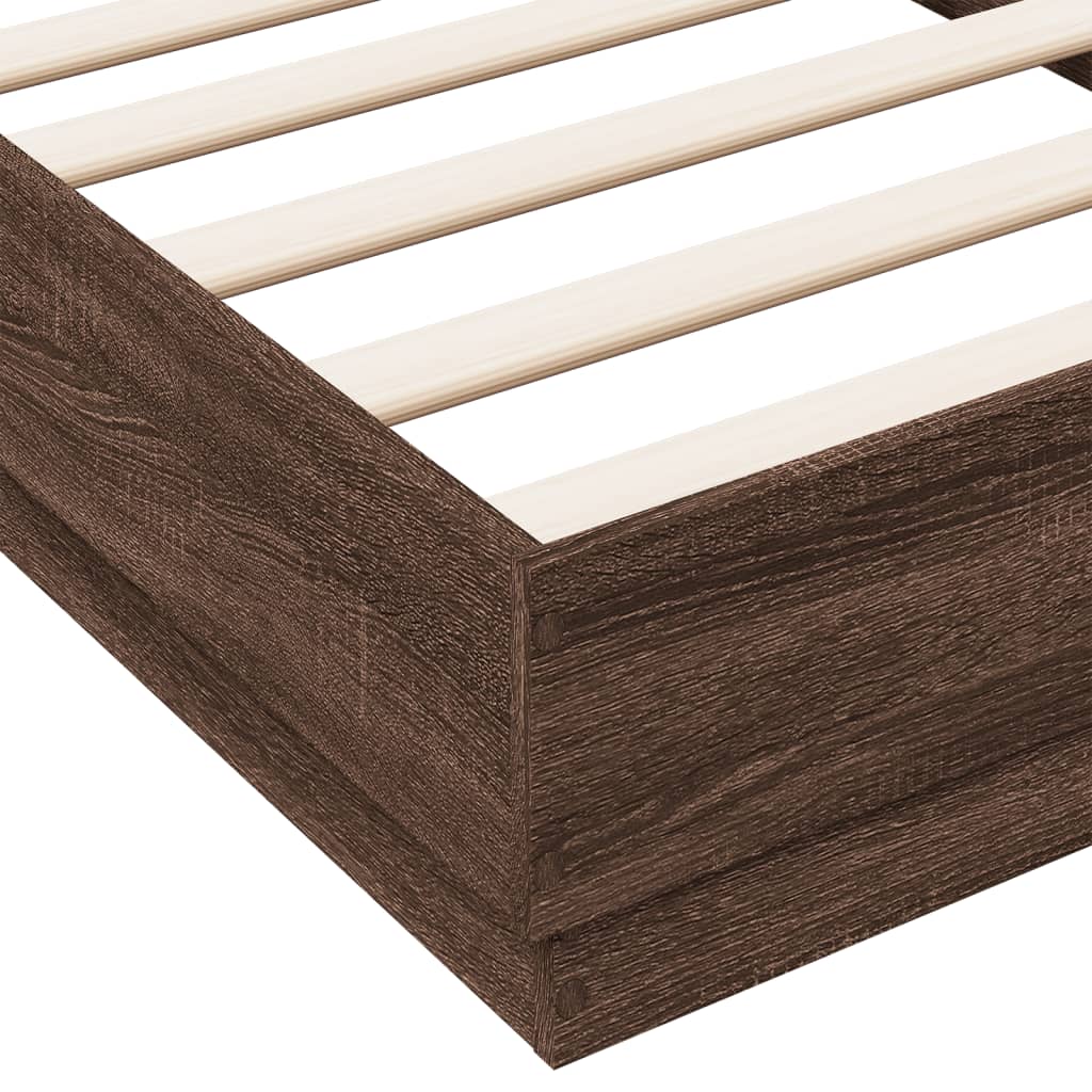 Sengeramme med LED-lys brun eik 90x190 cm
