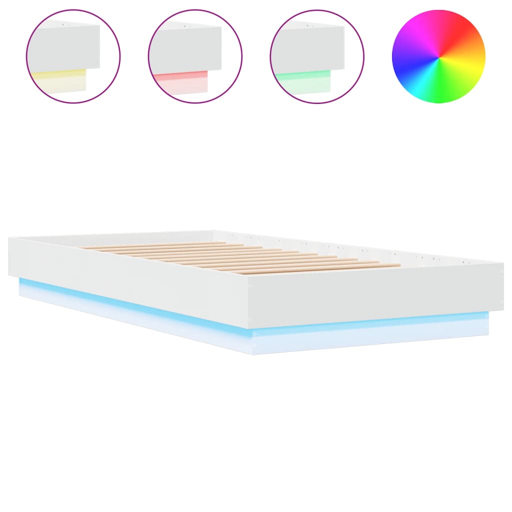 Sengeramme med LED-lys hvit 75x190 cm