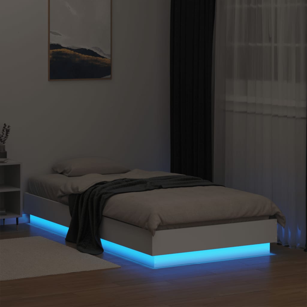 Sengeramme med LED-lys hvit 75x190 cm