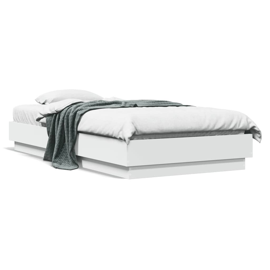 Sengeramme med LED-lys hvit 75x190 cm