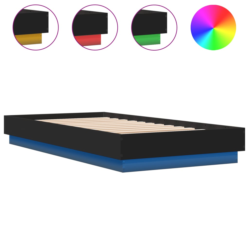 Sengeramme med LED-lys svart 75x190 cm