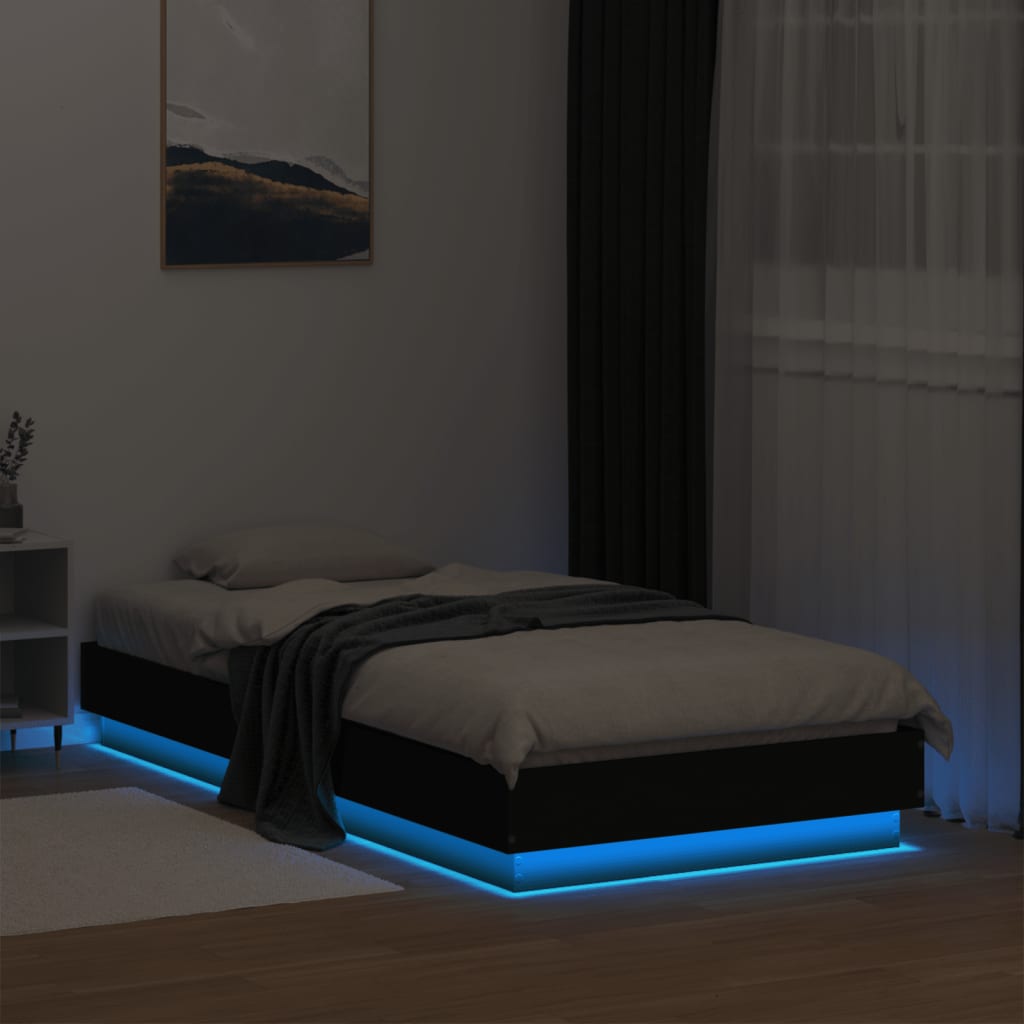 Sengeramme med LED-lys svart 75x190 cm