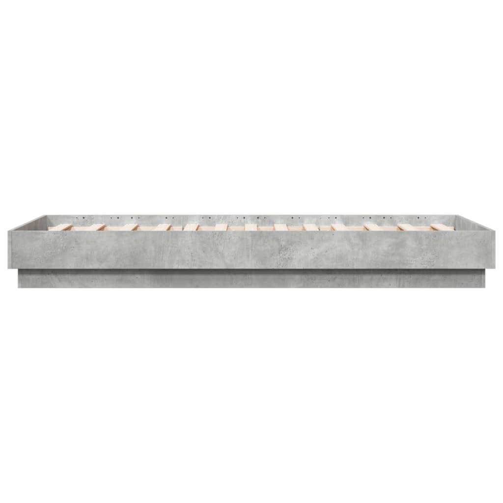 Sengeramme med LED-lys betonggrå 75x190 cm